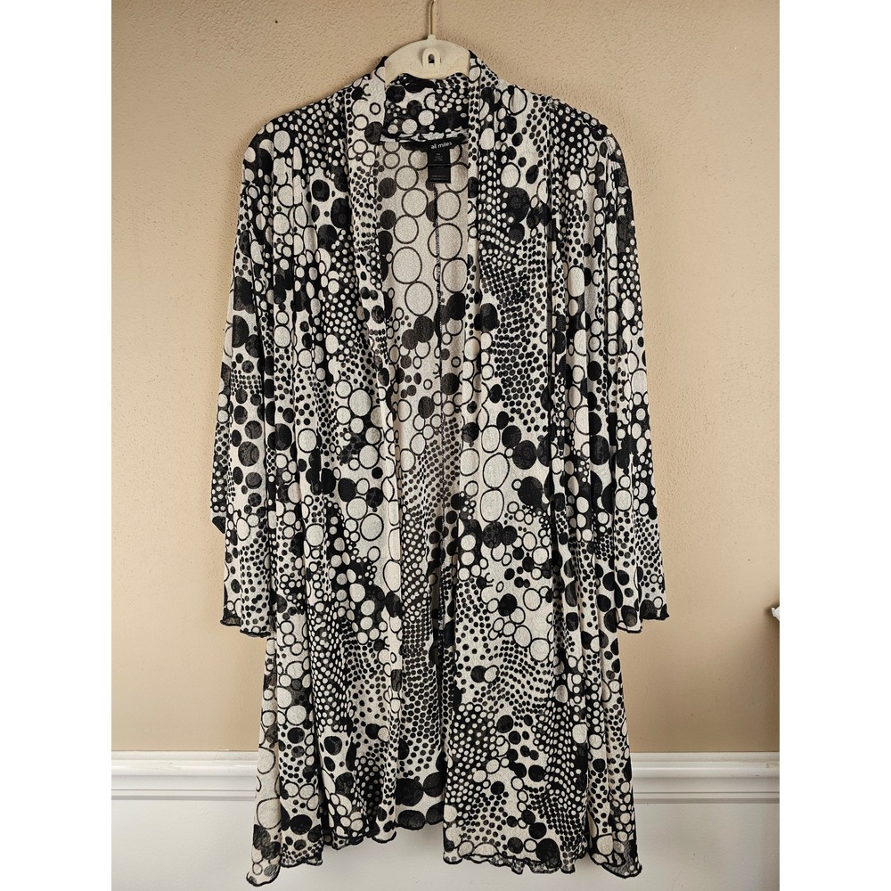 Ali Miles Womens Black White Sheer Polka Dot Bubble Open Cardigan 3X Lagenlook